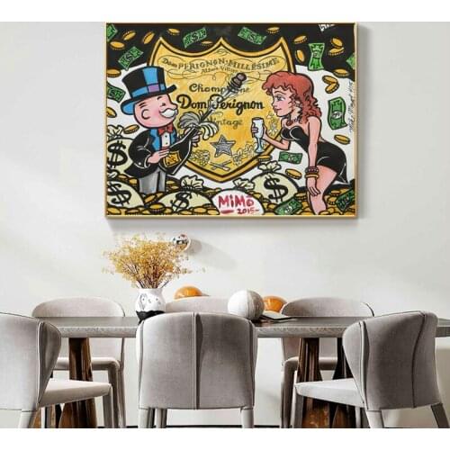 Alec Monopoly Dom Perignon Canvas Prints Street Graffiti Art Painting Wall Art Poster Nordic Picture for Living Room Home Decor
