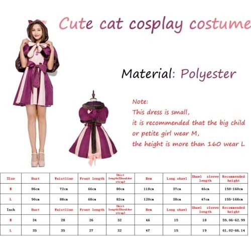 Alice In Wonderland Cat Costume Halloween Adult Cute Women Fashion Purple Cloak Japanese Cat Cosplay Dress Masquerade Costume