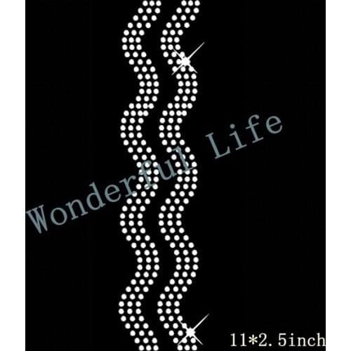 Free Shipping hotfix rhinestones strip,heat transfer design iron on motifs swirl style image