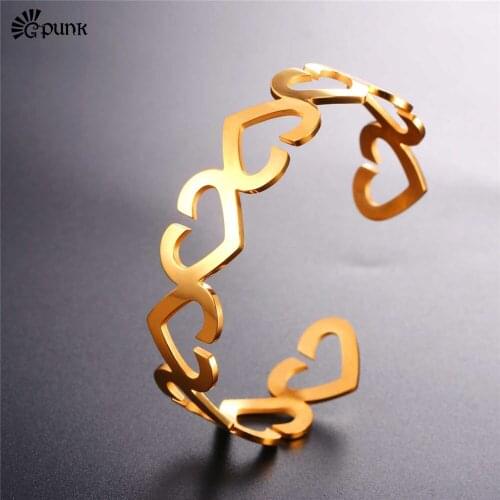 Heart cuff bracelet for women gift gold color bangle lover birthdays / christmas gifts vintage stainless steel bracelets H2588G