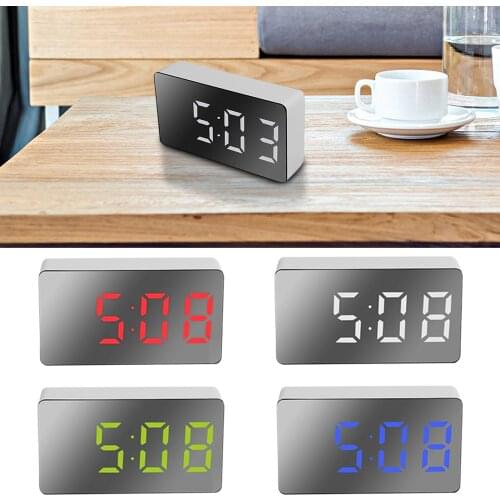 Clock Alarm LED Mirror Clock Electronic Digital Travel Clock Alarm Clock Mirror Car Clock USB Powered Electronic Desktop Clocks
