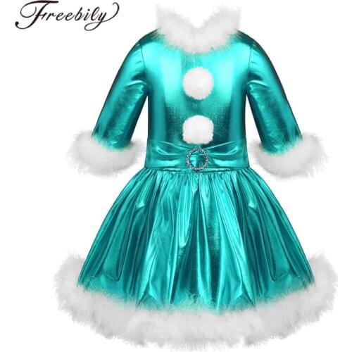 Jazz Medern Dance Clothes Kids Girls Ballet Dress Shiny Metallic Long Sleeves Christmas Dress Girl Figure Ice Skating Dresses