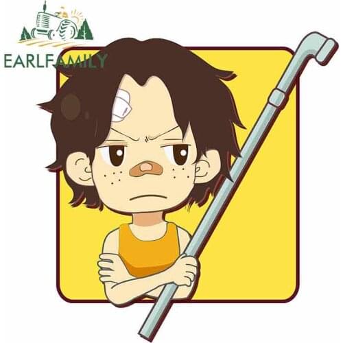 EARLFAMILY 13cm x 13cm Ace Cartoon Anime Car Sticker JDM Oem Polyethylene Helmet Motorcycle Accessories Waterproof