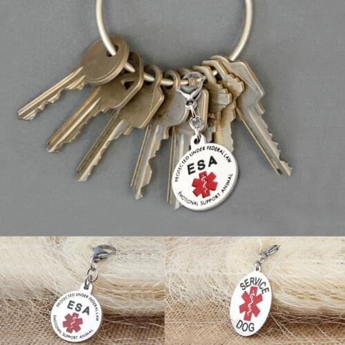 Emotional Support Animal Esa Red Medical Alert Symbol Service Dog Keychains Fashion Lovely For Women Man Car Key Ring 2020 New