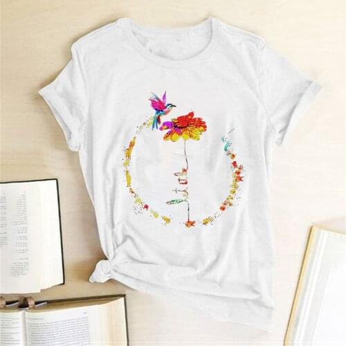 Bird Sunflower Print T-shirts Women Summer Aesthetic Clothes Harajuku Shirts for Women Short Sleeve Graphic Tee Streetwear Femme