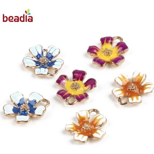 Hot 6pcs Lovely Fashion Women 15mm Flower Enamel Beads Charm Pendant For Ears Jewelry Making DIY Necklace Bracelet Accessories