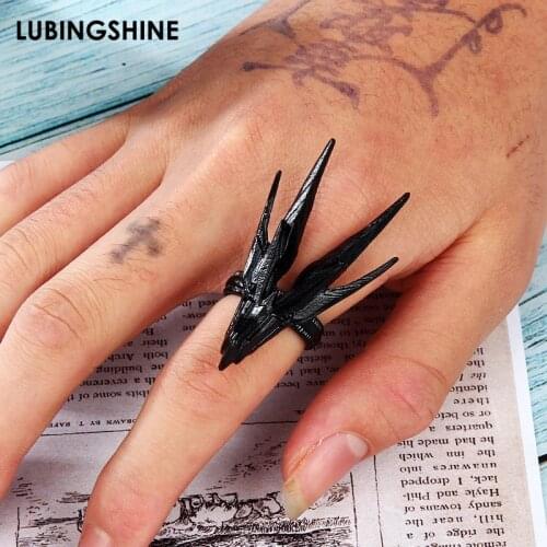 Retro Punk Dragon Ring for Men Women Exaggerated Black Color Dragon Head Opening Adjustable Rings Anillo Hombre Bijoux