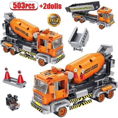 City Contruction Creative Engineering Mechanical Crane Vehicle Forklift Truck Excavator Building Blocks Toys for Children