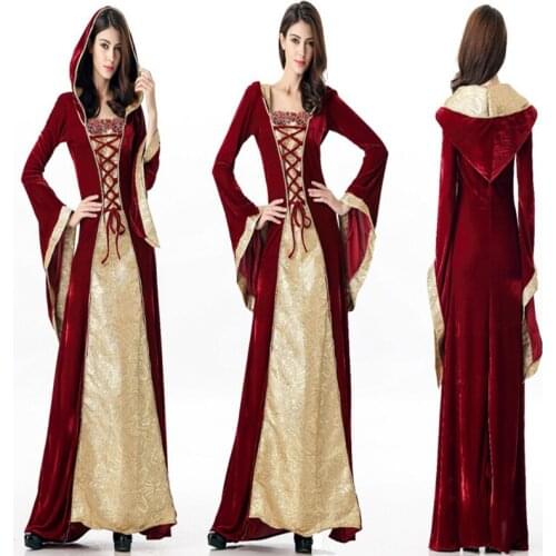 Free shipping adult Vampire Halloween costumes witch zombie costume queen long dress queen Cosplay Euro and america game clothes