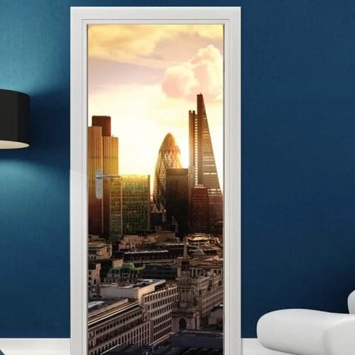 Creative Door Sticker City View Door Mural Door Cover Wall Stickers Kitchen Wallpaper Renew Mural Decal Kids Home Decor