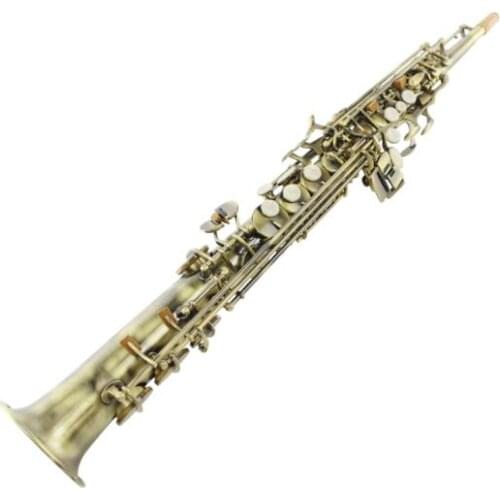 MARGEWATE Soprano Straight Pipe B Flat Sax Key Saxophone Antique Copper Brass with Mouthpiece Accessories MAS-502