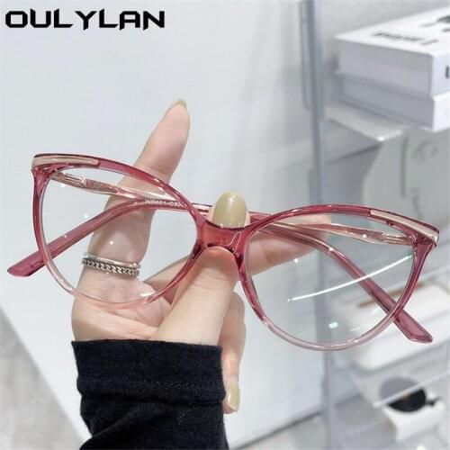 Oulylan Fashion Women Cat Eye Glasses Frame TR90 Anti Blue Light Eyeglasses Ladies Trend Ins Computer Optical Spectacle Frames