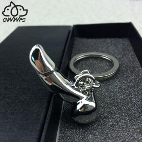 Gwwfs Male Penis Key Chains Gifts For Men Women Silver Color Metal Alloy Fashion Genitals Car Keychain Key Ring Men Jewelry 2019