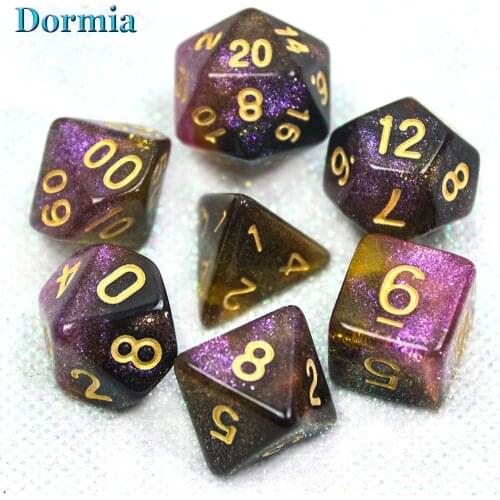 7 Pieces/Set + 1pc Dice Bag RPG DND Game Universe Galaxy Digital Set Shinny Effect Cool for Boardgame Party Gift