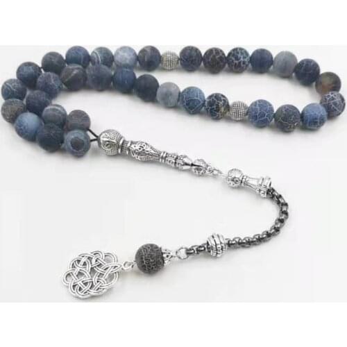 Tasbih Natural agates stone Blue Metal tassel 33 66 99 prayer beads islamic fashion stone Muslim Rosary