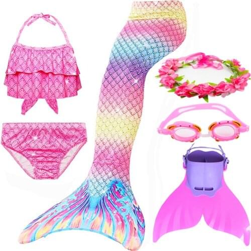 New !Children Swimming Mermaid Tail Bikini Set can add with Monofin Flipper Costumes Cosplay Swimsuit Bathing Suit for Girls