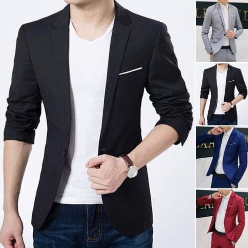 New Mens Casual Slim Fit Formal One Button Suit Blazer Coat Jacket Tops Fashion Office Blazer Jacket Long Sleeve Pockets Top