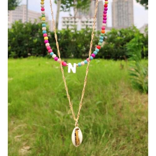 Lovely Natural Shell Letter Choker Beaded Necklace Women Mixcolor Turquoise Bead Strand Initial Necklaces Chic Fashion Jewelry