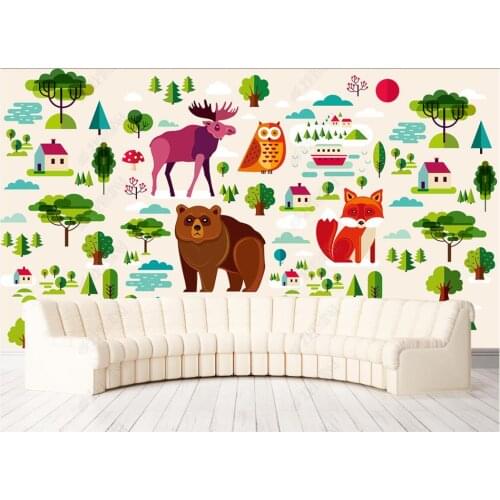 Custom photo wallpaper for walls 3 d Cartoon mural European hand drawn cartoon animal tree childrens room background wall paper