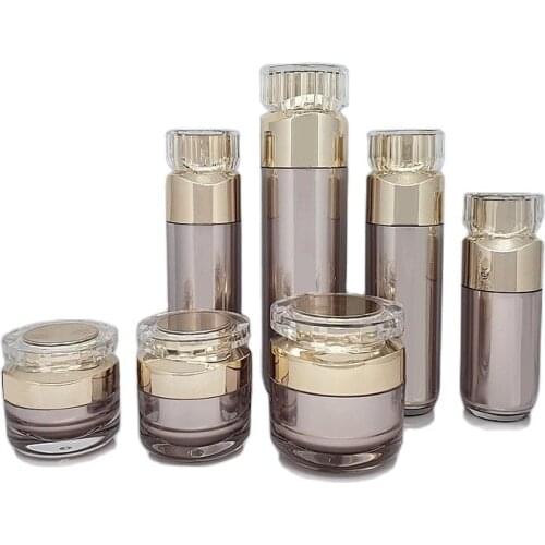 15G 30G 50G Empty Acrylic Cosmetics Cream Packaging Jars 30ml 50ml 100ml Champaign Gold Spray Lotion Pump Refillable Bottle 6Pcs