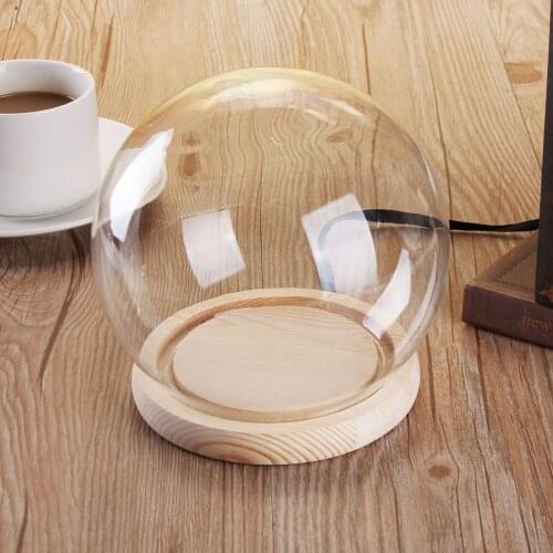 Glass Dome Cover for Flower Succulent Plants Vase with Wood Cork Table Decor DIY Dustproof Case Box Display Stand 12cm