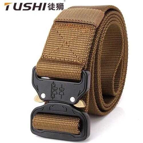 TUSHI 2021 Brand New Tactical Men Belt 125cm Nylon Knitted Military Training Cummerbund Metal Quick Release Buckle Large Girdle