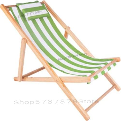 Solid wood folding chair home balcony lunch break lounge chair outdoor portable beach chair canvas office siesta chair bed