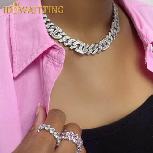 Two Tone 15mm Bling 5A CZ Cuban Link Chain Choker Necklace Iced Out Bling Hip Hop Big Chunky Women Men Cuban Chain Necklaces
