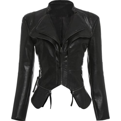 2019 Spring Fashion Women Smooth Motorcycle Faux Leather Jackets Ladies Long Sleeve Autumn Winter Office Streetwear Black Coat