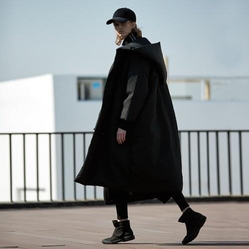 Women Thick Winter Warm Oversized Hooded Down Original Design Casual Ultra Loose Black X-Long Puffer Jacket Coat