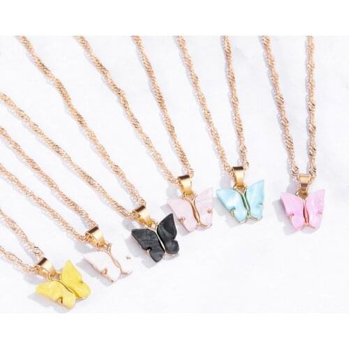 ZWC 2020 Butterfly Womens Earrings Necklace Set Fashion Acrylic Butterfly Earrings Animal Sweet Colorful Earrings Girls Jewelry