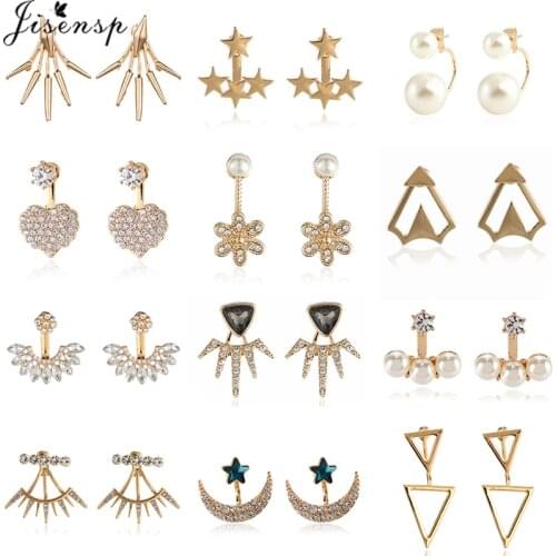 Bohemian Fashion Crystal Pearl Double Sided Stud Earrings for Women Ear Jackets Piercing Jewelry Star Heart Earing Pendientes