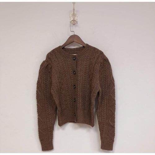 Women Knitted O-Neck Short Cardigan Sweater 2020 New Long Sleeve Twist Stripes Single-Breasted Knitwear Top