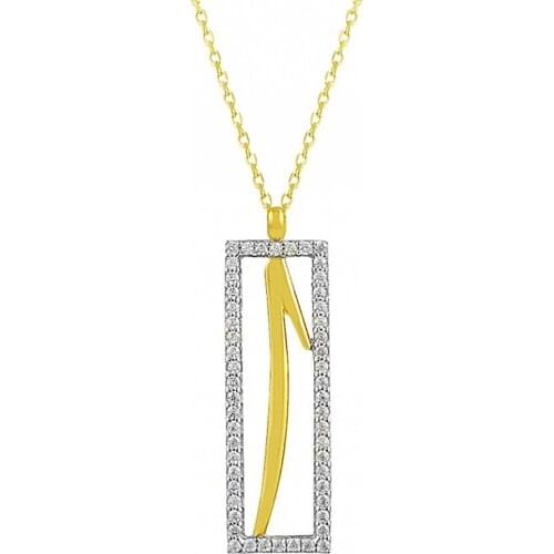 Symbol Gold Aleph Gold Necklace With Stone Dainty Elegant Magnificent for Women Special Design Stylish Pendant Party Belief