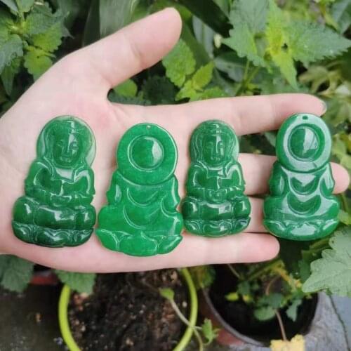 1pcs/lot natural green jade pendant green Buddha Guanyin sculptures accessories gem jewelry necklace folk-custom diy wisiorek