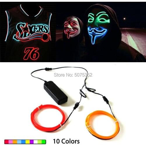2 Colors Combined 3.2mm EL Wire Rope Tape DC-3V Steady On Flexible LED Strip Costume Decor Neon Light Cable
