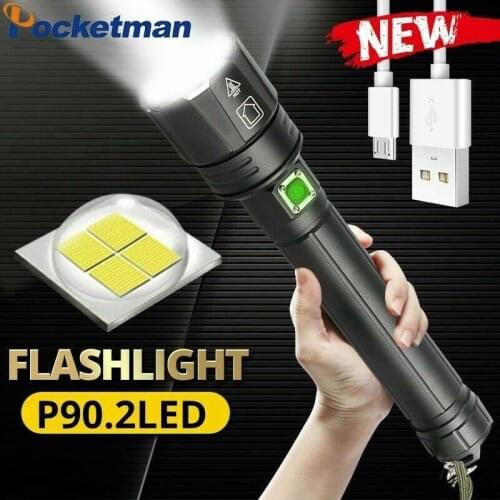 2020 Newest xhp90 led flashlight Ultra powerful flashlight super bright rechargeable 3 modes 100W torch XHP90.2 use18650 26650