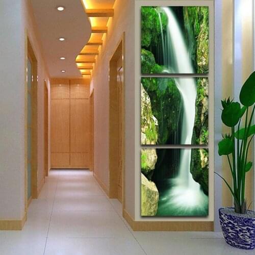 3 Panels Wall Art Waterfall Bamboo Landscape Canvas Painting HD Corridor Porch Modern Wall Pictures For Living Room Decoration