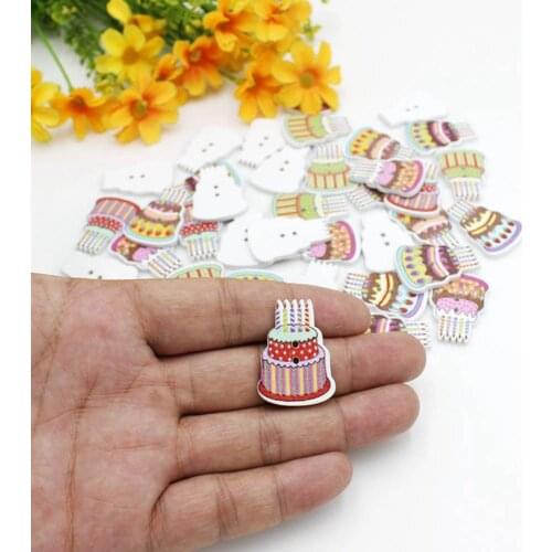 40pcs/lot wooden buttons cake shapes clothes wood button for craft Supplies sewing scrapbooking accessories