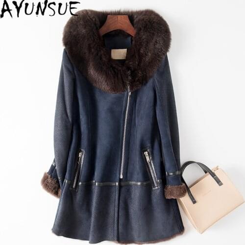 AYUNAUE 2020 Natural Fur Coat Female Hooded Warm Winter Clothes Women Sheep Shearling Woman Jacket Real Fur Abrigo Mujer 090320
