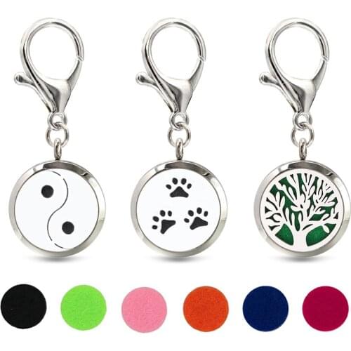 Yinyang Lucky Tree Key Chain Essential Oil Perfume Diffuser 30mm Magnetic Locket with Lobster Clasp Key Ring 10pcs Pads Free