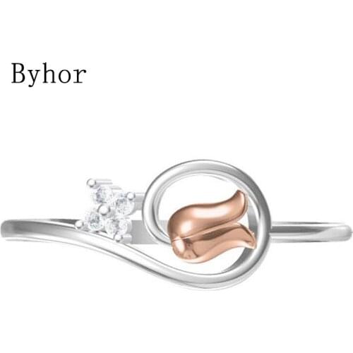 Byhor Solid 14K White+Rose Gold 0.032ct H/SI Round Natural Diamonds Fine Jewelry Trendy Wedding Diamond кольцa Rose ring Women