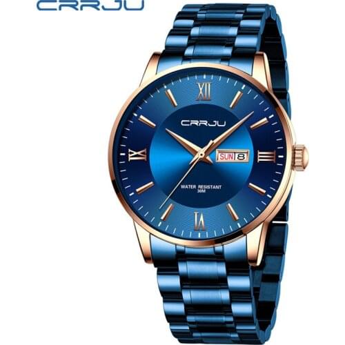 CRRJU 2175 Branded Quartz Wrist Watches Men Calendar Luxury Steel Water Resistant MenBusiness Wrist Watch