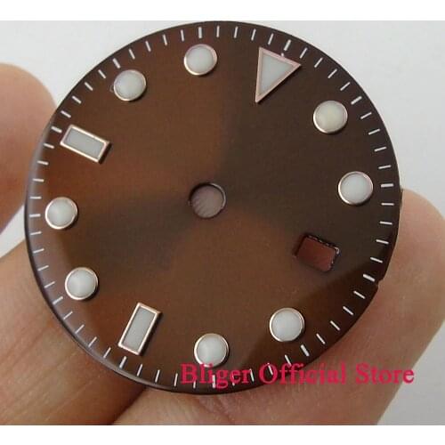 28.5mm brown/white/pink dial date luminous Watch Dial fit DG2813 MIYOTA 8215 Movement