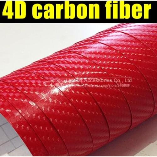 Car styling bright 4D Red Carbon Fiber Vinyl film Colored Glossy Carbon Fiber Vinyl Film Auto Wrapping Vinyl Wrap Foil