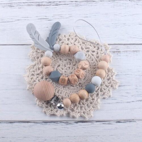 Baby Pacifier Silicone Clips Chain Beads Wooden Ring Pacifier Chain Infant Nipple Appease Soother Clips Dummy Holder Nipple Clip