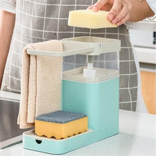 Auto Detergent Dispenser Press Liquid Soap Box Drain Sink Towel Bar Sponge Storage Holder Multifunctional Rack Kitchen Organizer