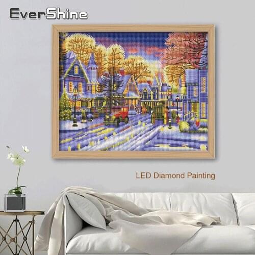 EverShine DIY Diamond Painting Cross Stitch Scenery Diamond Embroidery Full Display LED Light Special Shape Rhinestone Picture