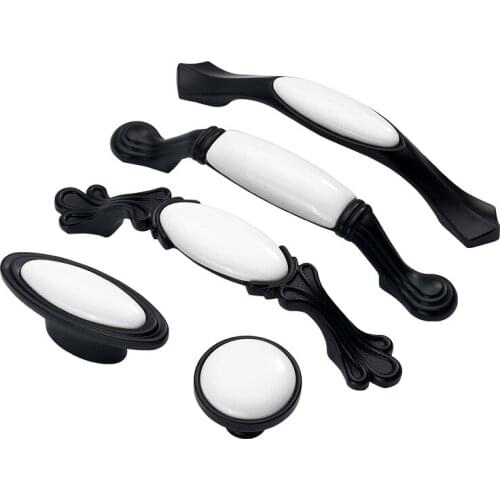 European classic cabinet drawer pulls wardrobe door handle modern simple black Knobs handle Solid thicken White Grid hardware