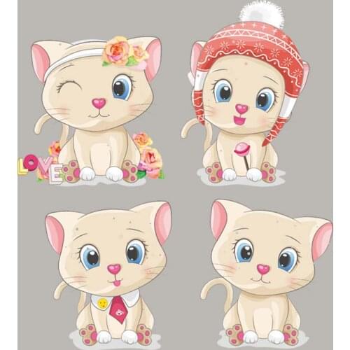 Cute Cat Stickers For Clothes Appliqued Diy Fashion Vinyl Heat Transfer Tops Thermal Patch Heat Print On Mask